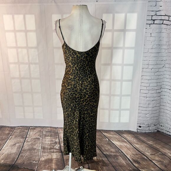 Zara green and black leopard print satin midi slip dress size XS - Picture 6 of 11